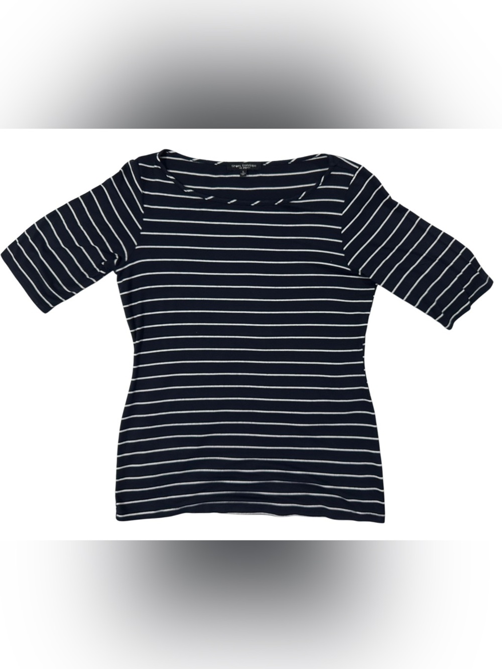 Green Envelope Navy & White Striped Scoop Neck Short Sleeve Tee
